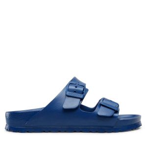 Klapki Birkenstock. Niebieskie klapki Birkenstock, bez wzorów, bez obcasa. Za 189,99 zł.