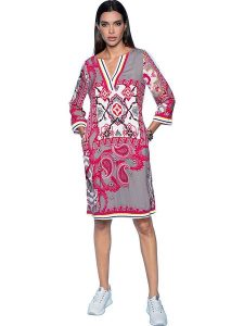 Heine Sukienka ze wzorem rozmiar: 46. Sukienki Heine, na co dzień, bez wzorów, z wiskozy, bez kołnierzyka, bez ramiączek, midi, proste. Za 74,46 zł.