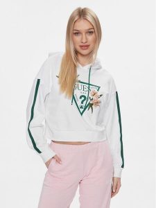 Guess Bluza Zoey V4GQ04 KC6V1 Biały Regular Fit. Białe bluzy Guess, xl, z aplikacjami, z bawełny, bez kaptura. Za 179,99 zł.