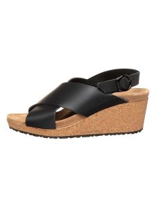 Papillio Skórzane sandały "Samira Ring-Buckle" w kolorze czarnym na koturnie rozmiar: 37. Czarne sandały Papillio, bez wzorów, z otwartym noskiem, bez obcasa, na koturnie, bez zapięcia. Za 187,52 zł.