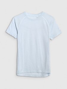 4F Koszulka trekkingowa z wełną merino damska - niebieska S. Niebieskie bluzki 4f, s, bez wzorów, z wełny, bez kołnierzyka, bez ramiączek. Za 199,99 zł.