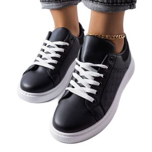 Czarne sneakersy z tłoczeniem Dreux. Czarne trampki bez wzorów, z jeansu, bez zapięcia. Za 88,02 zł.