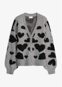 Sweter rozpinany w atrakcyjny wzór. Szare kardigany bonprix. Za 129,99 zł.