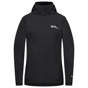 Kurtka przeciwdeszczowa damska Jack Wolfskin Trailtime 2L. Czarne kurtki Jack Wolfskin, l, bez wzorów, bez kaptura. Za 419,99 zł.