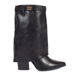 Czarne eleganckie botki damskie na obcasie. Czarne botki bez wzorów, bez obcasa, na obcasie, bez zapięcia. Za 260,45 zł.