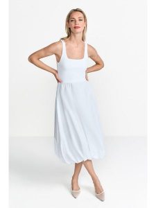 Rich & Royal Sukienka w kolorze białym rozmiar: XS. Białe sukienki Rich & Royal, xs, bez wzorów, bez kołnierzyka, bez ramiączek, midi, bombki. Za 248,27 zł.