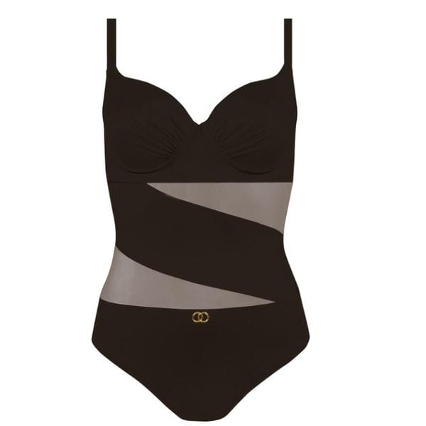 Strój kąpielowy damski jednoczęściowy plażowy Self Fashion 5. Czarne stroje jednoczęściowe SELF HEAT, bez wzorów. Za 216,99 zł.