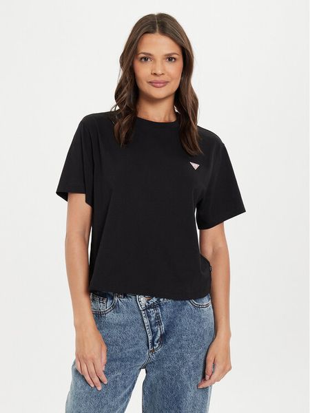 Guess Jeans T-Shirt W4YI05 K8HM0 Czarny Boxy Fit. Czarne t-shirty Guess Jeans, xl, z aplikacjami, z bawełny, bez kołnierzyka, bez ramiączek. Za 139,99 zł.