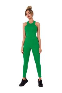 Prążkowane Legginsy z Logowaną Naszywką - Zielone. Zielone legginsy MOE, z aplikacjami, z elastanu. Za 189,89 zł.