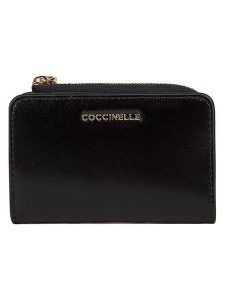 COCCINELLE Skórzany portfel w kolorze czarnym - 12 x 8 cm rozmiar: onesize. Czarne portfele Coccinelle, bez wzorów, z materiału. Za 295,86 zł.