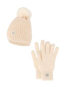 Zestaw damski Winter Thermo – czapka + rękawiczki – kolor złamanej bieli. Białe czapki HEAT KEEPER, bez wzorów, z materiału, eleganckie. Za 134,32 zł.