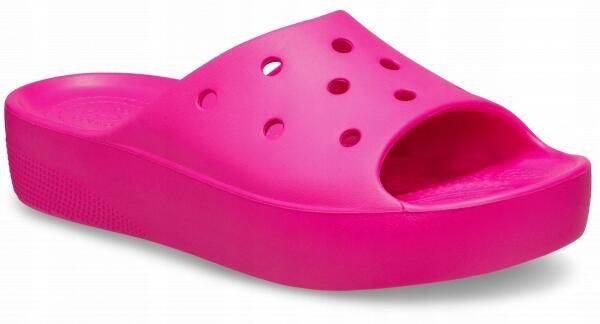 Klapki Dla Dorosłych Crocs Classic Platform Slide. Czerwone klapki Crocs, bez wzorów, z materiału, bez obcasa. Za 139,99 zł.