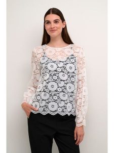 Kaffe Bluzka "Shuri" w kolorze białym rozmiar: XL. Białe bluzki Kaffe, xl, bez wzorów, z koronki, bez kołnierzyka, bez ramiączek. Za 83,62 zł.