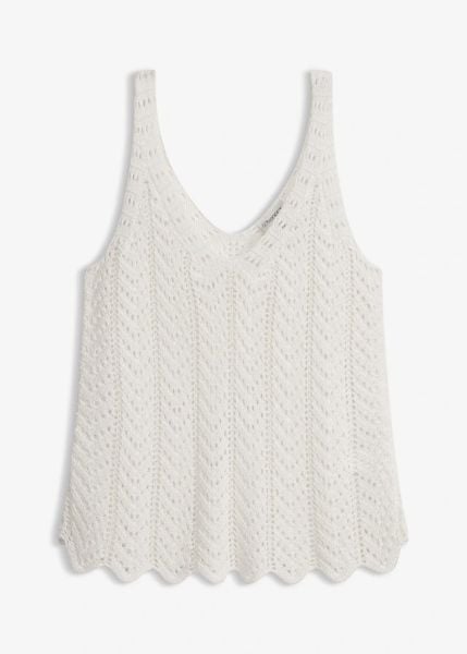 Top dzianinowy. Białe topy bonprix, bez wzorów, z dzianiny, eleganckie, bez kołnierzyka, bez ramiączek. Za 37,99 zł.