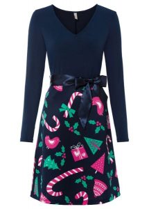 Sukienka mini w fasonie o linii litery A. Niebieskie sukienki bonprix, z aplikacjami, bez kołnierzyka, bez ramiączek, mini. Za 139,99 zł.