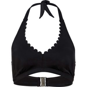 Biustonosz bikini z ramiączkami łączonymi na szyi. Czarne bikini bonprix, bez wzorów. Za 74,99 zł.