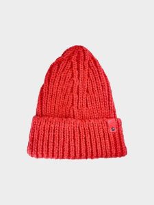4F Czapka beanie damska - czerwona S. Czerwone czapki 4f, bez wzorów, z dzianiny, klasyczne. W wyprzedaży za 29,99 zł.