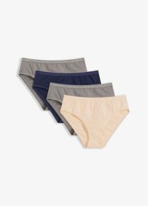 Figi maxi (4 pary). Szare figi bonprix, bez wzorów, z bawełny. Za 64,99 zł.