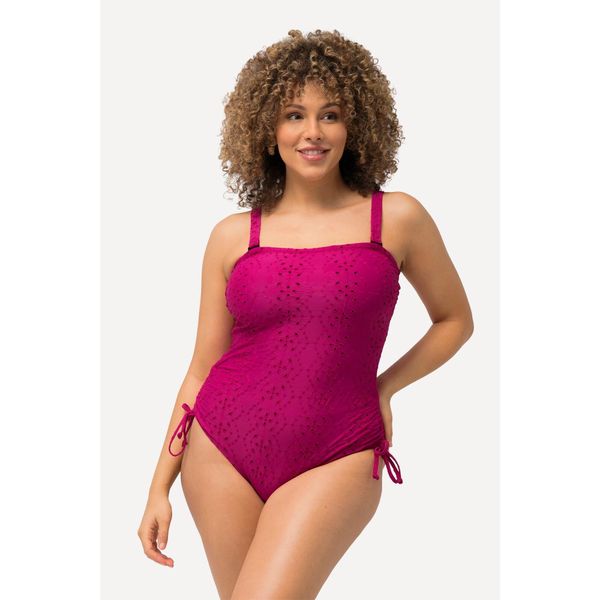 Damski Kostium kąpielowy struktura miękkie miseczki odpinane ramiączka. Fioletowe stroje jednoczęściowe Ulla Popken, bez wzorów, z elastanu. Za 279,99 zł.