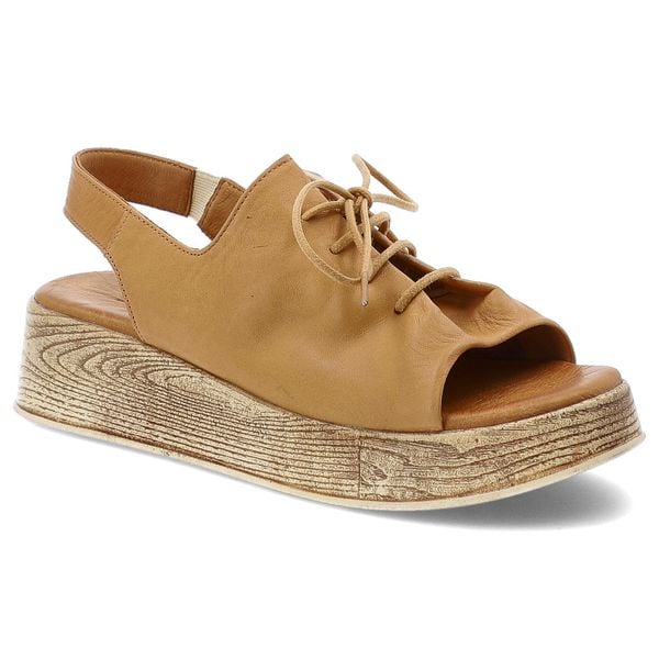 Sandały damskie Artiker, na drewnopodobnej platformie skórzane z wiązaną cholewką wsuwane, brązowe, 56C0287. Brązowe sandały ARTIKER, bez wzorów, ze skóry, bez obcasa, na koturnie, bez zapięcia. Za 179,00 zł.