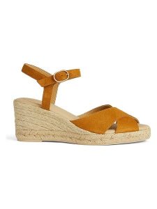 Geox Skórzane sandały "Gelsa" w kolorze jasnobrązowym rozmiar: 40. Brązowe sandały Geox, bez wzorów, z otwartym noskiem, bez obcasa, na koturnie, bez zapięcia. Za 217,99 zł.