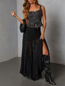 Milan Kiss Spódnica w kolorze czarnym rozmiar: XL. Czarne spódnice Milan Kiss, xl, bez wzorów, z koronki, maxi. Za 130,99 zł.