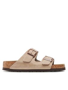 Birkenstock Klapki Arizona Bs 552813 Beżowy. Brązowe klapki Birkenstock, bez wzorów, z nubiku, bez obcasa. Za 409,99 zł.