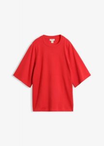 T-shirt oversize z czystej bawełny organicznej. Czerwone t-shirty bonprix, bez wzorów, z bawełny, bez kołnierzyka, bez ramiączek. Za 89,99 zł.