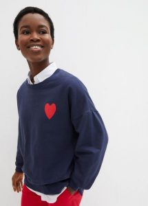 Bluza oversize z bawełny organicznej. Niebieskie bluzy bonprix, bez wzorów, z bawełny, bez kaptura. Za 129,99 zł.