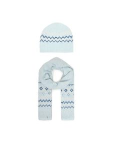 Guess Zestaw Szalik i Czapka W5PZ18 Z3LQ0 Niebieski Regular Fit. Niebieskie szaliki Guess, na zimę, z aplikacjami, z materiału. Za 429,99 zł.