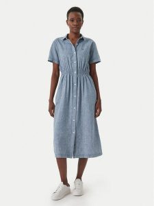 Tommy Jeans Sukienka koszulowa DW0DW18556 Niebieski Relaxed Fit. Niebieskie sukienki Tommy Jeans, xs, bez wzorów, z bawełny, bez kołnierzyka, bez ramiączek, koszulowe. Za 529,99 zł.