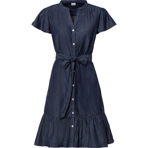 Sukienka dżinsowa. Niebieskie sukienki bonprix, bez wzorów, z bawełny, bez kołnierzyka, bez ramiączek. Za 129,99 zł.