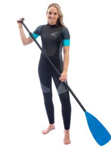 Damski wetsuit sup surf Watrflag Sydney czarny-turkus. Czarne kombinezony WATRFLAG, l, bez wzorów, z lycry, sportowe, bez kołnierzyka, bez ramiączek, długie. Za 349,00 zł.
