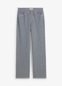Dżinsy straight o luźnym kroju, high waist, w paski. Niebieskie jeansy bonprix, bez wzorów, z jeansu, z podwyższonym stanem. Za 74,99 zł.