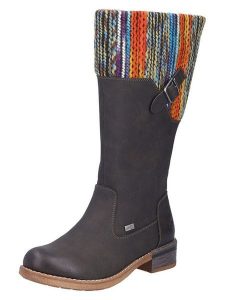 Rieker Kozaki w kolorze antracytowym rozmiar: 41. Czarne kozaki Rieker, na zimę, bez wzorów, z materiału, bez obcasa, bez zapięcia. Za 229,95 zł.
