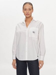 Calvin Klein Jeans Koszula J20J222610 Biały Relaxed Fit. Białe koszule Calvin Klein Jeans, l, bez wzorów, z bawełny, bez kołnierzyka, bez ramiączek. Za 239,99 zł.