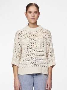 Pieces Sweter "Masha" w kolorze beżowym rozmiar: L. Brązowe swetry oversize Pieces, l, bez wzorów, z bawełny, bez ramiączek. Za 61,46 zł.
