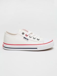 Trampki damskie niskie białe JJ274A500 101. Białe trampki Big Star, bez wzorów, z żakardem, bez zapięcia. W wyprzedaży za 88,99 zł.