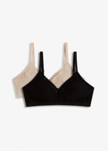 Biustonosz bralette z wyściełanymi miseczkami bez fiszbinów, z bawełny organicznej (2 szt.). Czarne biustonosze bonprix, bez wzorów, z bawełny. Za 102,99 zł.
