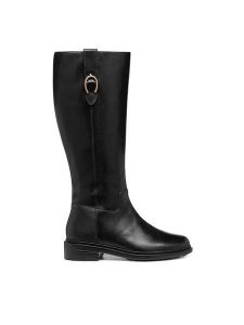 Geox Oficerki D Walk Pleasure D46TGD 00043 C9999 Czarny. Czarne kozaki Geox, bez wzorów, ze skóry, bez obcasa, na płaskiej podeszwie, bez zapięcia. Za 709,99 zł.