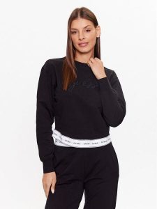 Guess Bluza O3YQ01KBS91 Czarny Regular Fit. Czarne bluzy Guess, l, z aplikacjami, z bawełny, bez kaptura. Za 139,99 zł.