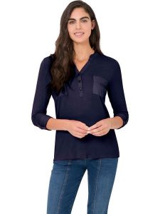 Heine Bluzka w kolorze granatowym rozmiar: 38. Niebieskie bluzki Heine, bez wzorów, bez kołnierzyka, bez ramiączek. Za 56,99 zł.