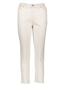 Vero Moda Dżinsy "Brenda" - Straight fit - w kolorze białym rozmiar: W25/L32. Białe jeansy Vero Moda, z aplikacjami, ze skóry, z podwyższonym stanem. Za 43,88 zł.