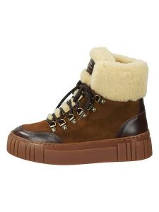 GANT Footwear Skórzane botki zimowe "Snowmont" w kolorze jasnobrązowo-kremowym rozmiar: 37. Brązowe botki GANT Footwear, na zimę, bez wzorów, z wełny, bez obcasa, na platformie, bez zapięcia. Za 282,13 zł.