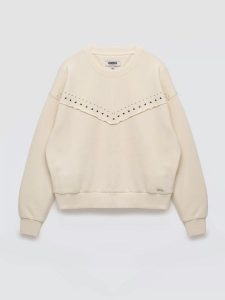 Bluza damska z linii Authentic perłowa Frolia 103. Białe bluzy Big Star, l, z aplikacjami, z dzianiny, bez kaptura. Za 199,99 zł.