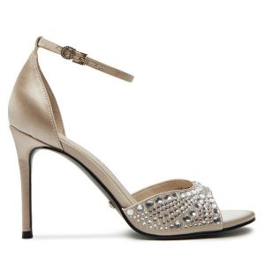 Sandały Guess. Brązowe sandały Guess, z aplikacjami, bez obcasa, na szpilce, bez zapięcia. Za 569,99 zł.