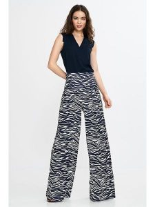 Nife Spodnie w kolorze granatowo-białym rozmiar: 40. Niebieskie spodnie z wysokim stanem Nife, bez wzorów, z materiału, z podwyższonym stanem. Za 234,94 zł.