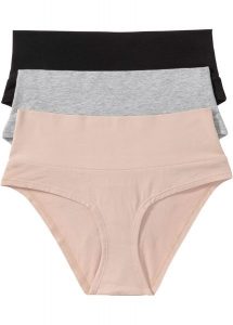 "Figi ciążowe ""panty"" (3 szt.), bawełna organiczna". Czarne figi bonprix, bez wzorów, z bawełny. Za 57,99 zł.