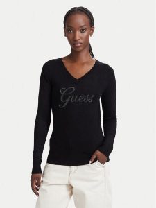 Guess Sweter W6YR29 Z0977 Czarny Regular Fit. Czarne swetry klasyczne Guess, l, z wiskozy, bez kołnierzyka. Za 344,99 zł.