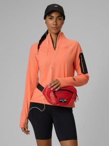 4F Bluza trekkingowa slim bez kaptura damska - pomarańczowa S. Brązowe bluzy 4f, l, bez wzorów, bez kaptura. Za 179,99 zł.